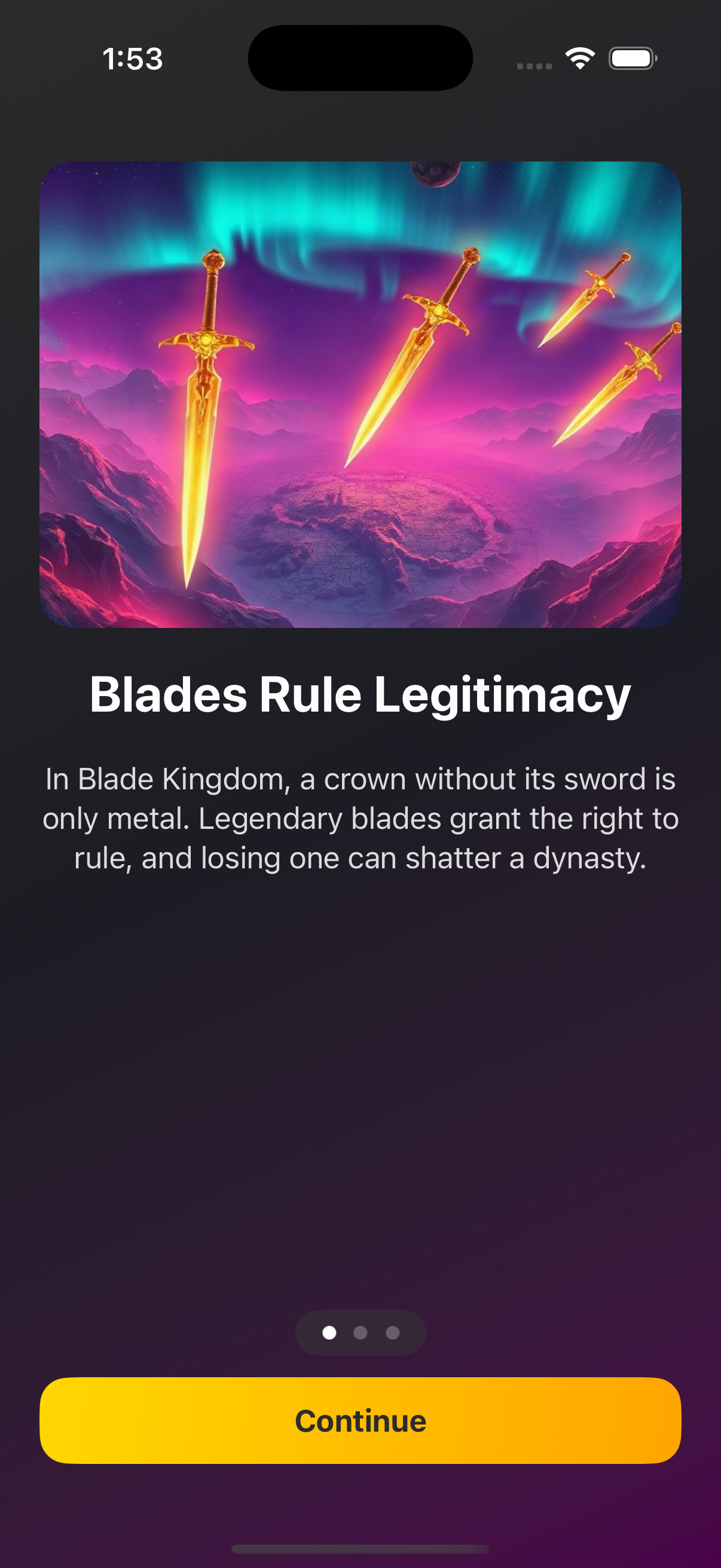 Blade Kingdom onboarding — blades rule legitimacy